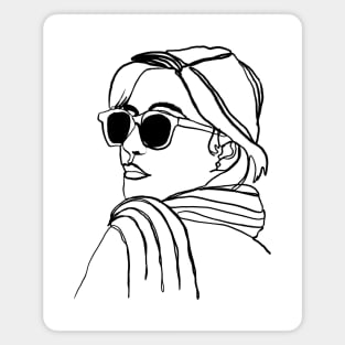 One-Line Ink Drawing Woman with Sunglasses Magnet